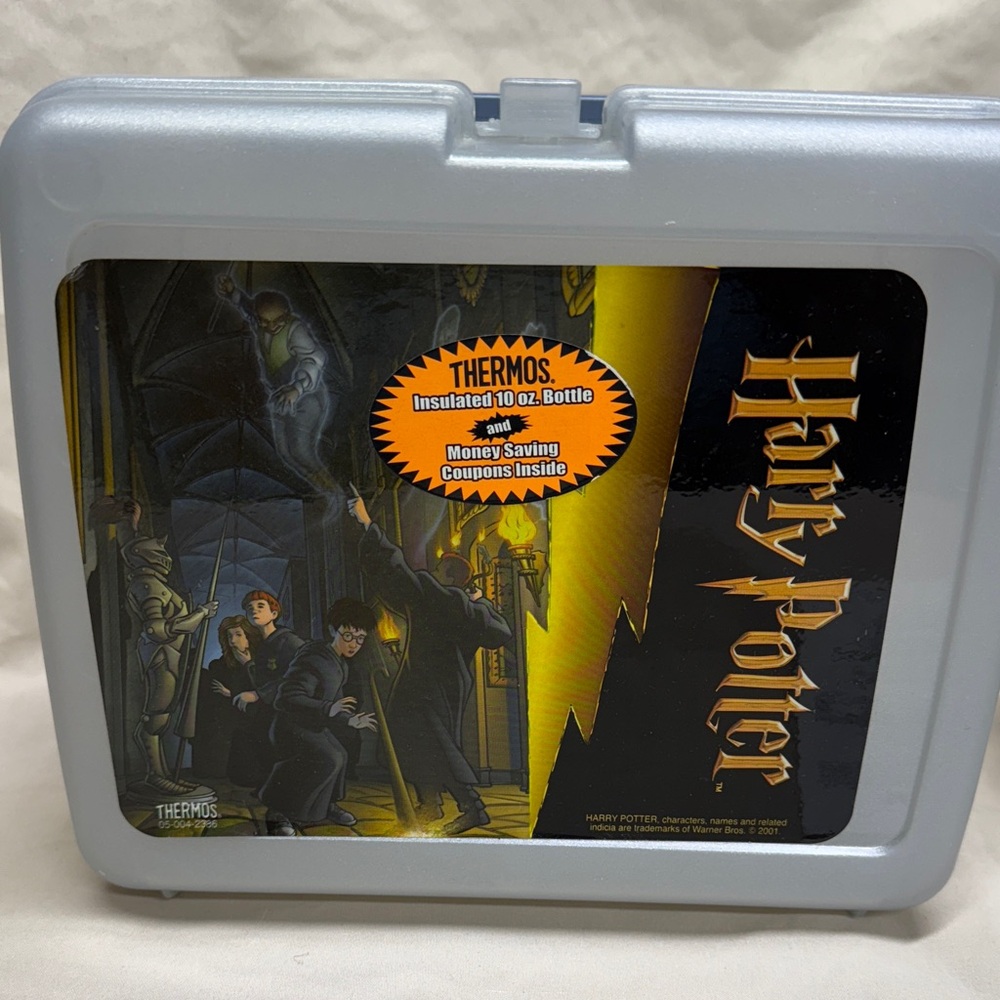 Harry Potter Lunch Box & Thermos Gray Vintage 2001 Warner Brothers New - Picture 2 of 7